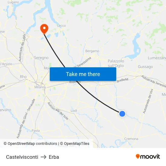 Castelvisconti to Erba map