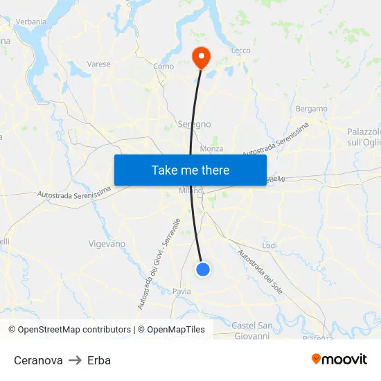 Ceranova to Erba map