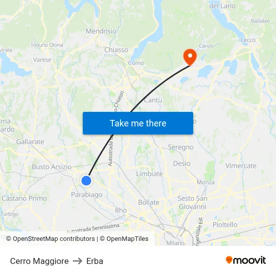Cerro Maggiore to Erba map