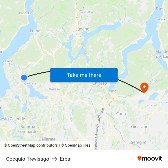 Cocquio-Trevisago to Erba map