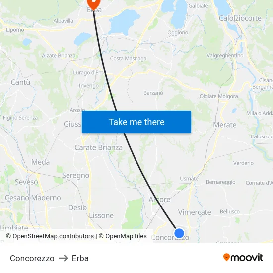 Concorezzo to Erba map