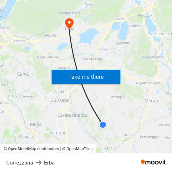 Correzzana to Erba map