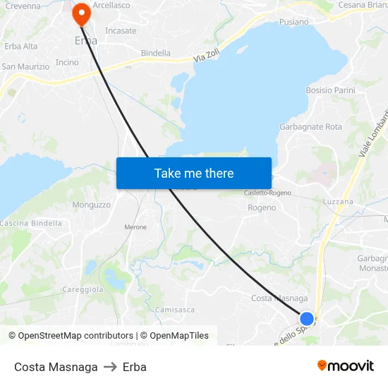 Costa Masnaga to Erba map