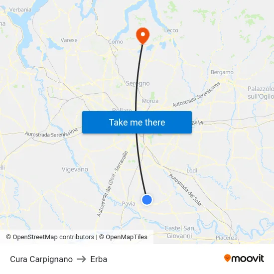 Cura Carpignano to Erba map