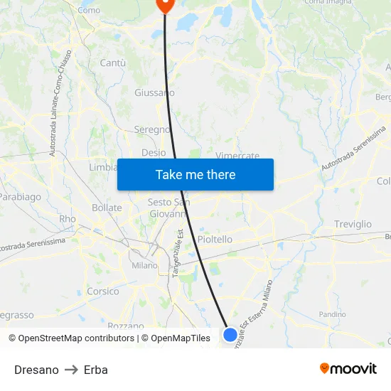 Dresano to Erba map
