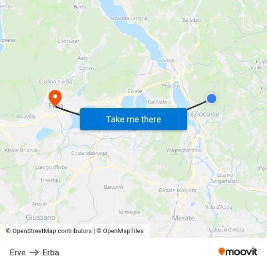 Erve to Erba map
