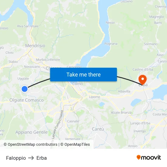 Faloppio to Erba map