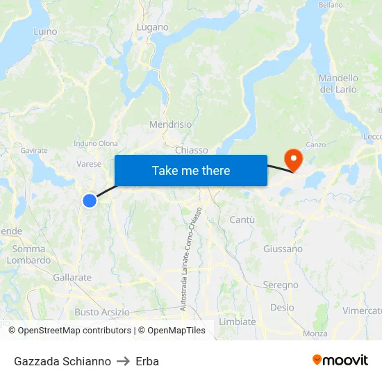 Gazzada Schianno to Erba map