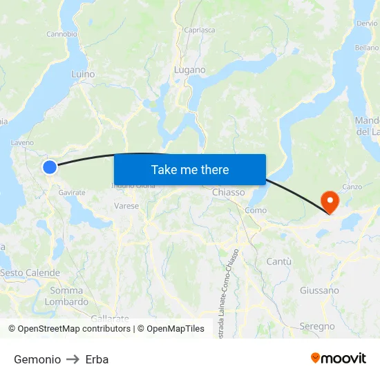 Gemonio to Erba map