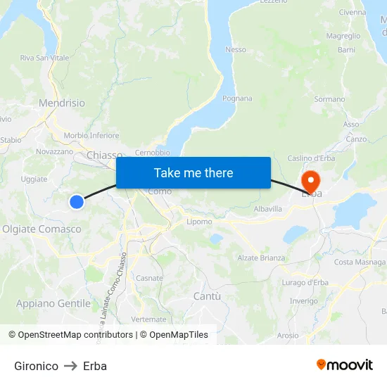 Gironico to Erba map