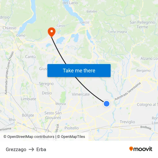 Grezzago to Erba map