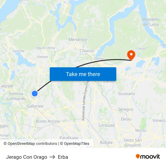 Jerago con Orago to Erba map
