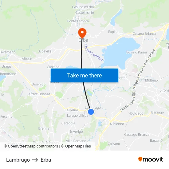 Lambrugo to Erba map