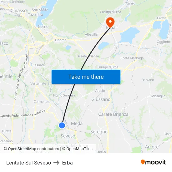 Lentate Sul Seveso to Erba map