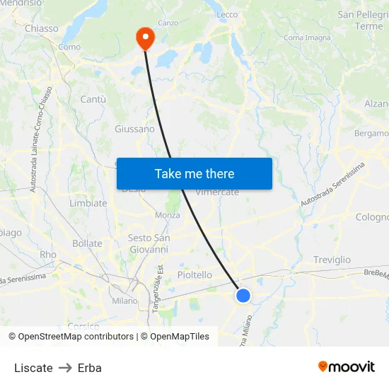 Liscate to Erba map