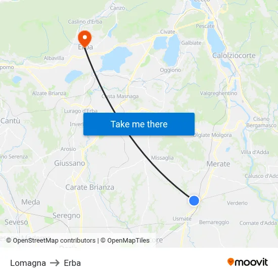 Lomagna to Erba map