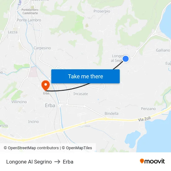 Longone Al Segrino to Erba map