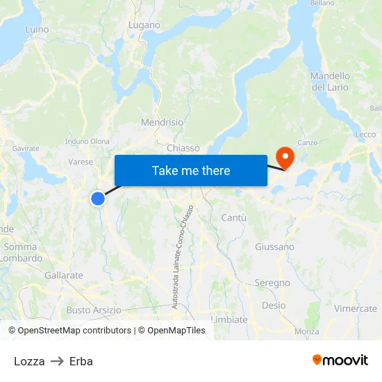 Lozza to Erba map