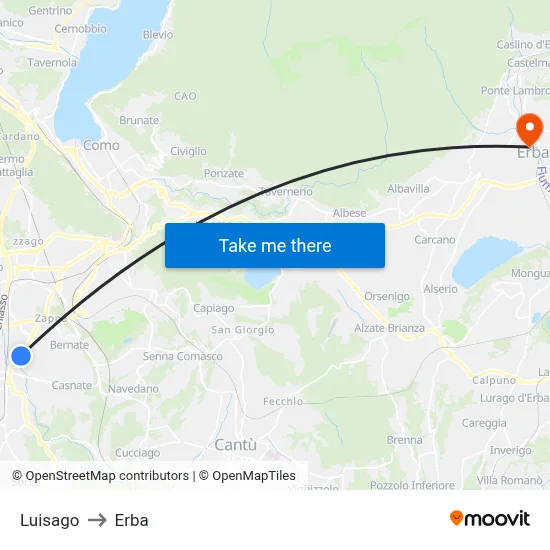 Luisago to Erba map