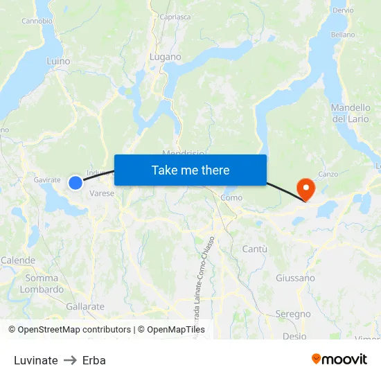 Luvinate to Erba map