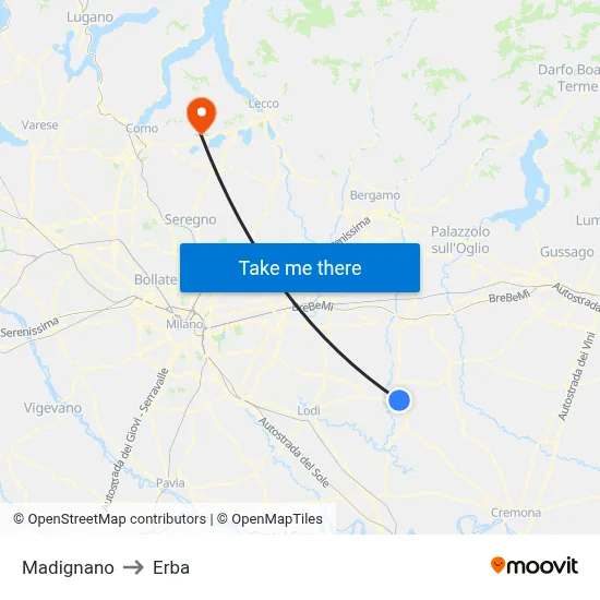 Madignano to Erba map