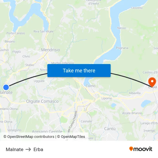 Malnate to Erba map