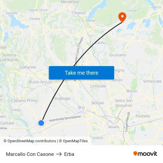 Marcallo con Casone to Erba map