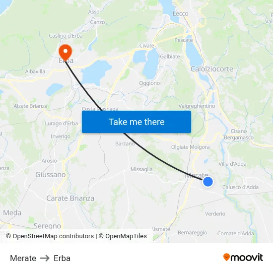 Merate to Erba map