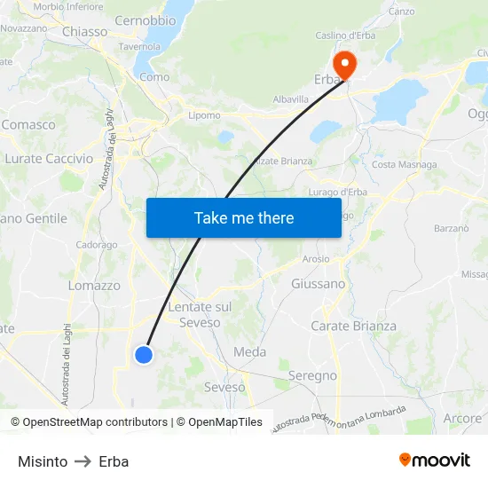 Misinto to Erba map
