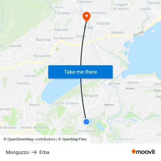 Monguzzo to Erba map