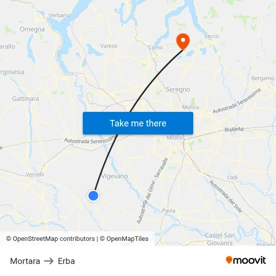 Mortara to Erba map