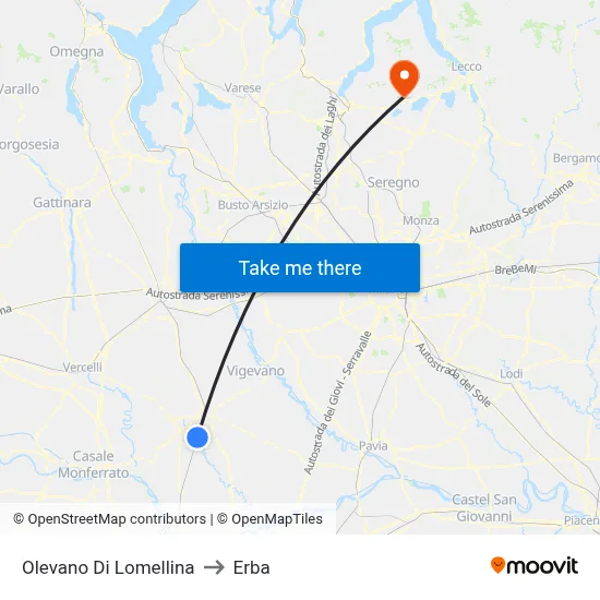Olevano Di Lomellina to Erba map