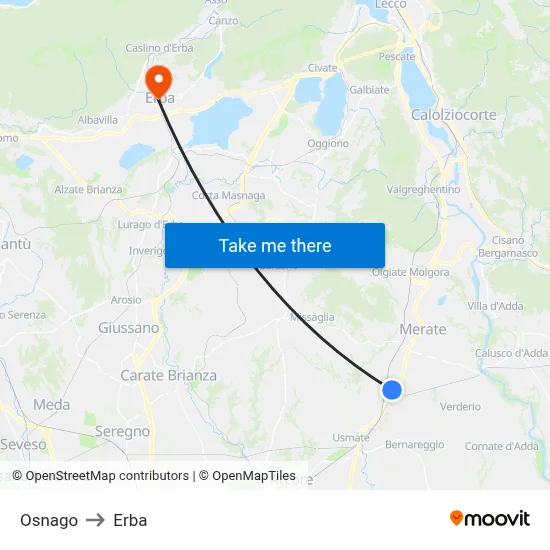 Osnago to Erba map