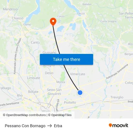Pessano Con Bornago to Erba map