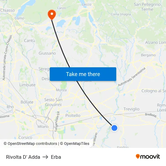 Rivolta D' Adda to Erba map