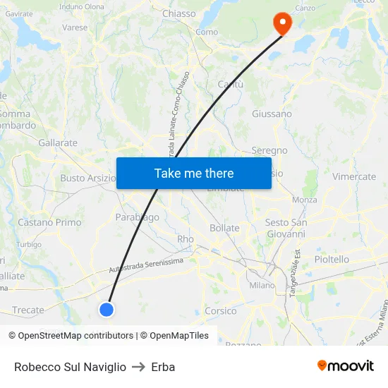 Robecco Sul Naviglio to Erba map