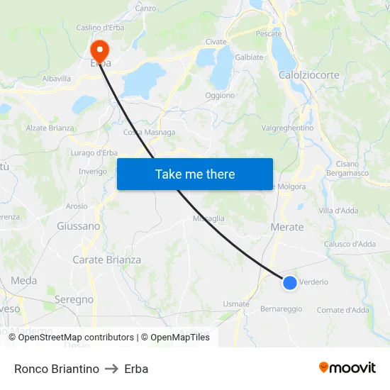 Ronco Briantino to Erba map