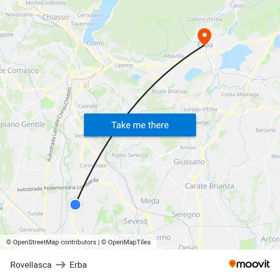 Rovellasca to Erba map