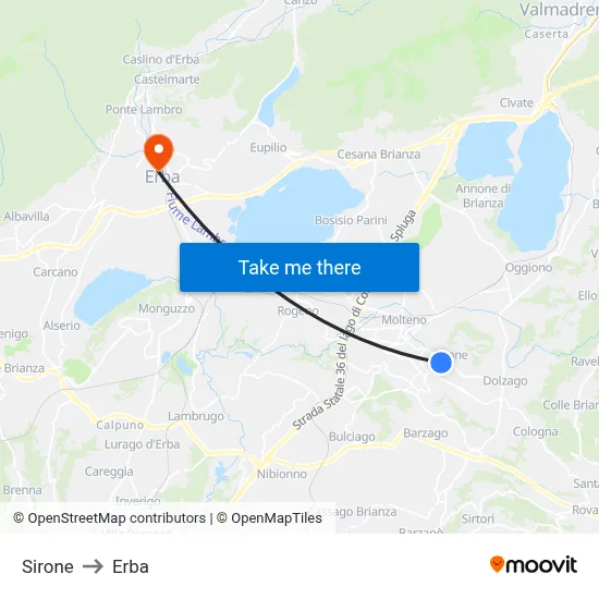 Sirone to Erba map