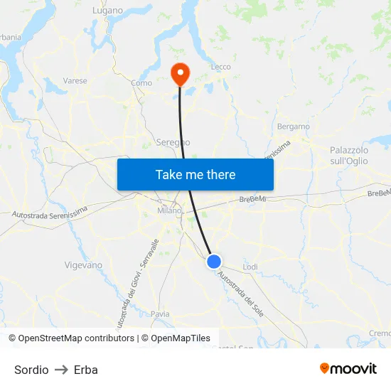 Sordio to Erba map