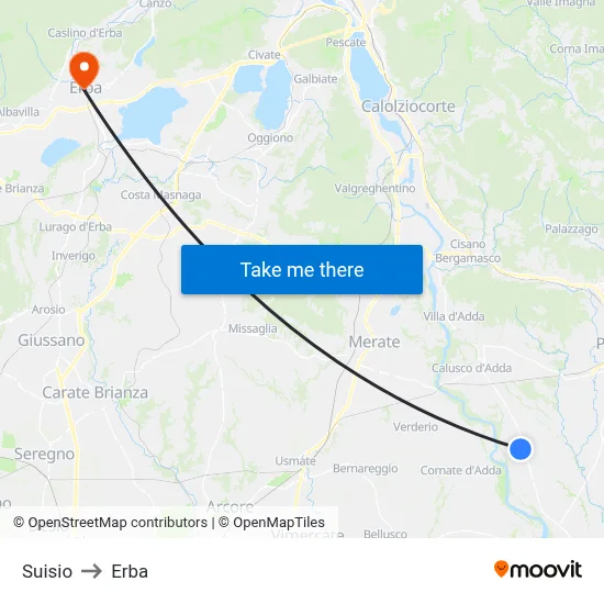 Suisio to Erba map