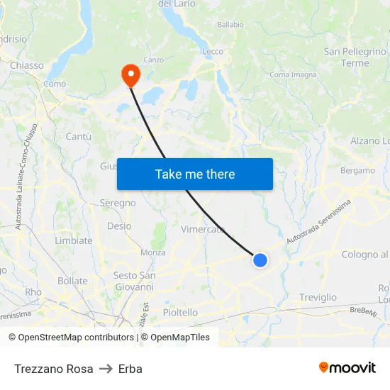 Trezzano Rosa to Erba map