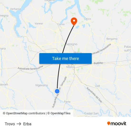 Trovo to Erba map