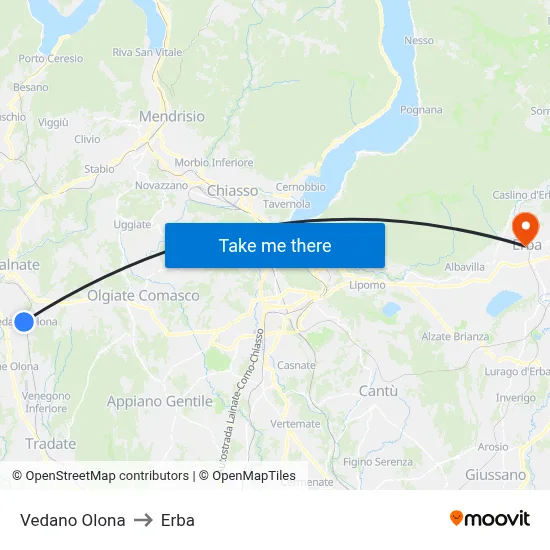 Vedano Olona to Erba map
