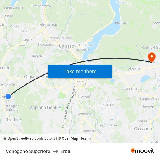 Venegono Superiore to Erba map