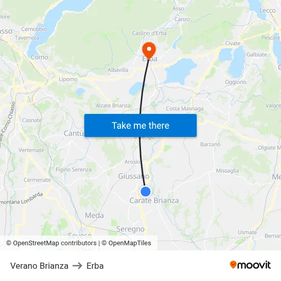 Verano Brianza to Erba map