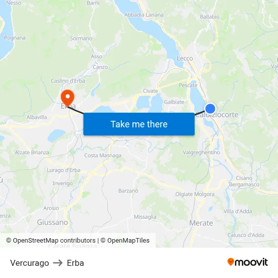 Vercurago to Erba map