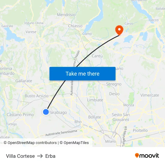 Villa Cortese to Erba map
