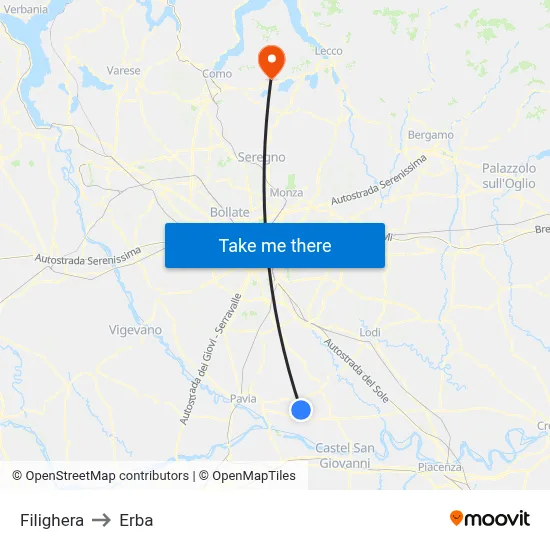 Filighera to Erba map