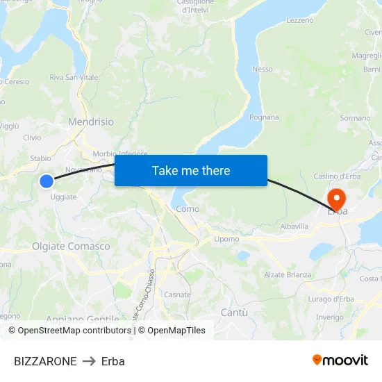 BIZZARONE to Erba map